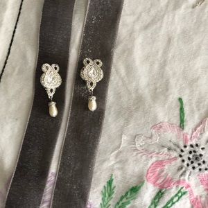 CLIP ON. Cute Gemstone & Faux Pearl Earrings.